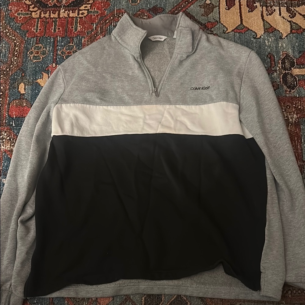 Calvin Klein Gray and Black Zip Up Sweater